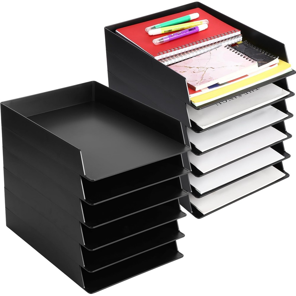 12 Pcs Stackable Paper Trays Rectangular Plastic Desk Holder Desktop Document...