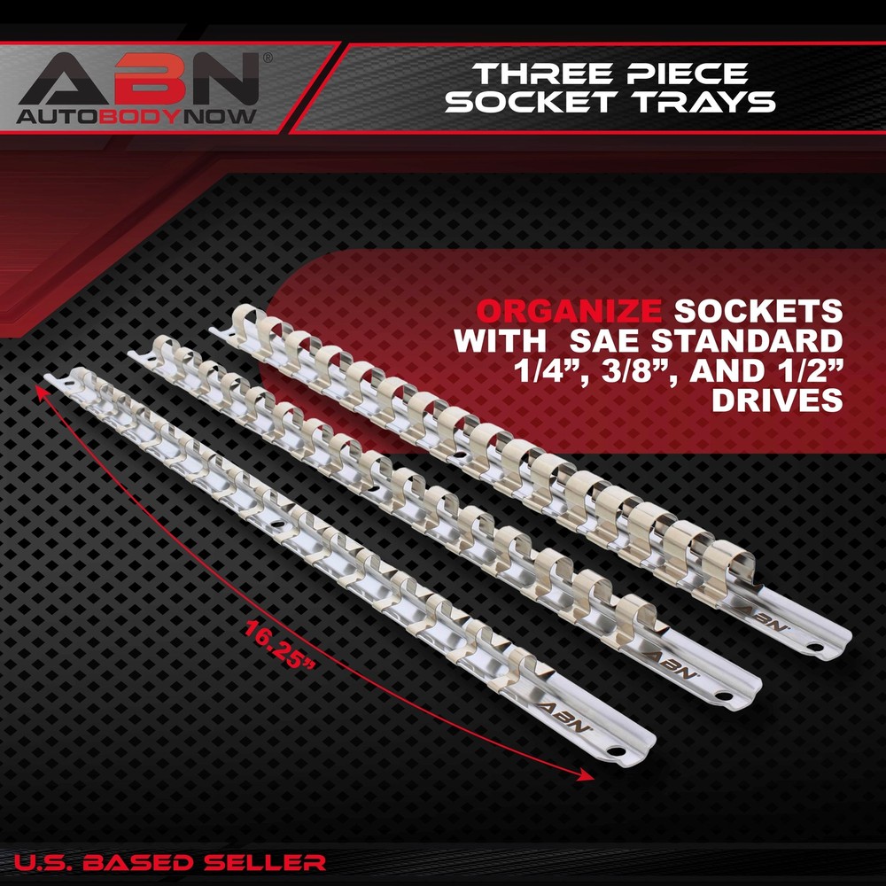 ABN | Socket Organizer Tray 3pc 1/4” 3/8” 1/2” In Dr Socket Tray & Socket Clips