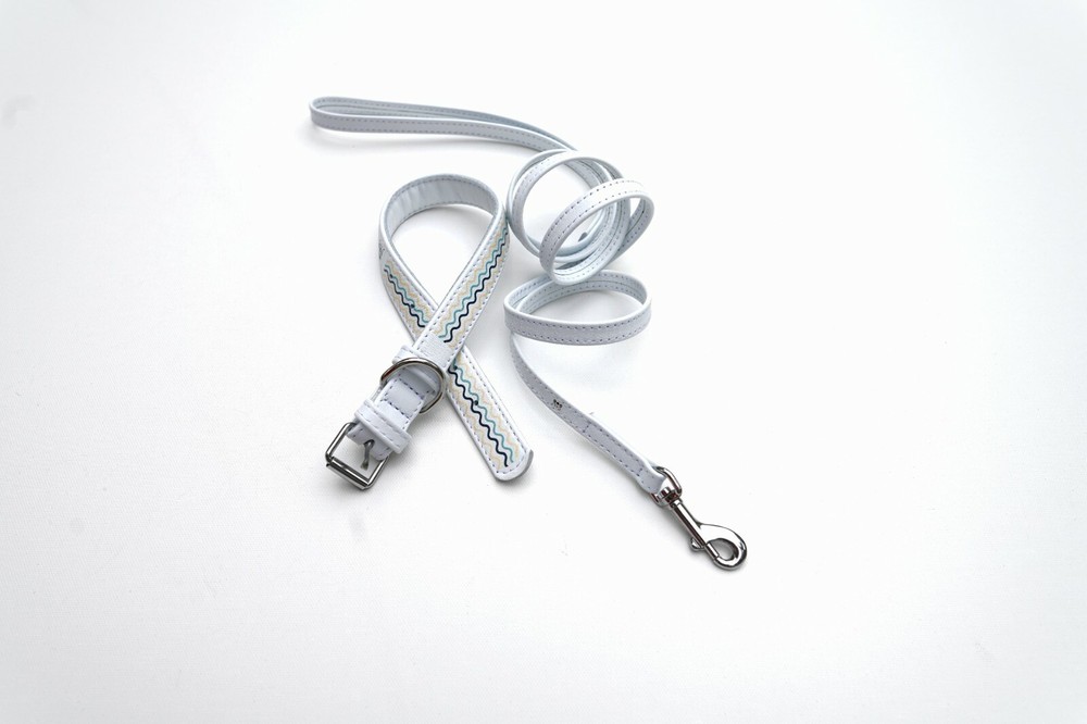 Dog Collar Leash Set | White Leather  | CALIDOG