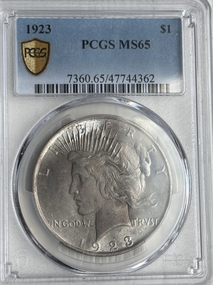 1923 Peace Silver Dollar PCGS MS65 Gold Shield Toned