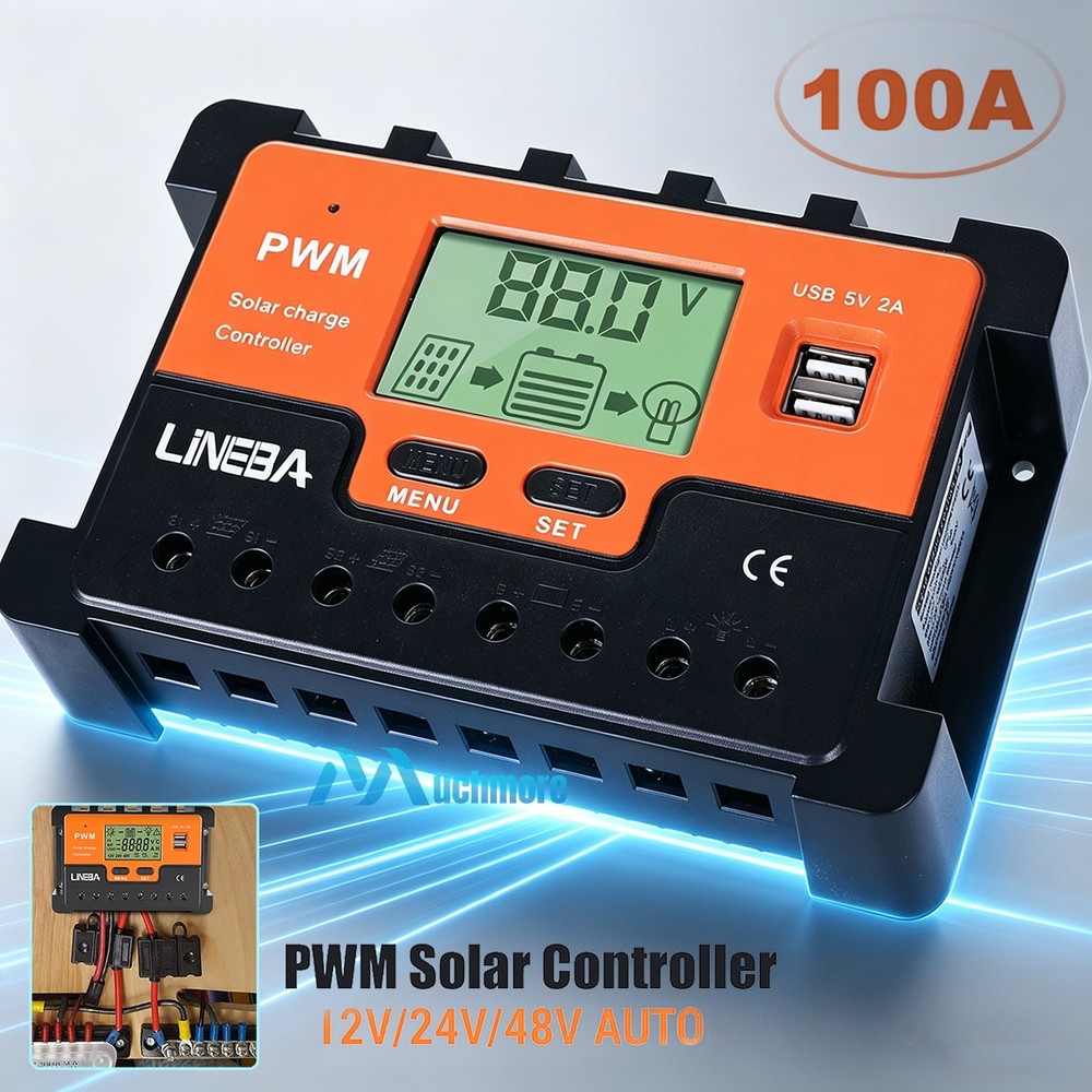 Upgraded PWM Solar Panel Battery Regulator Charge Controller Dual USB 12/24/48V