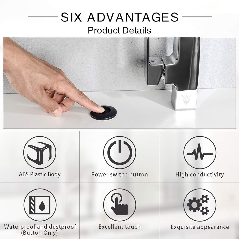 Air Switch Button for Garbage Disposal - Matte Black Brass, Waterproof Design