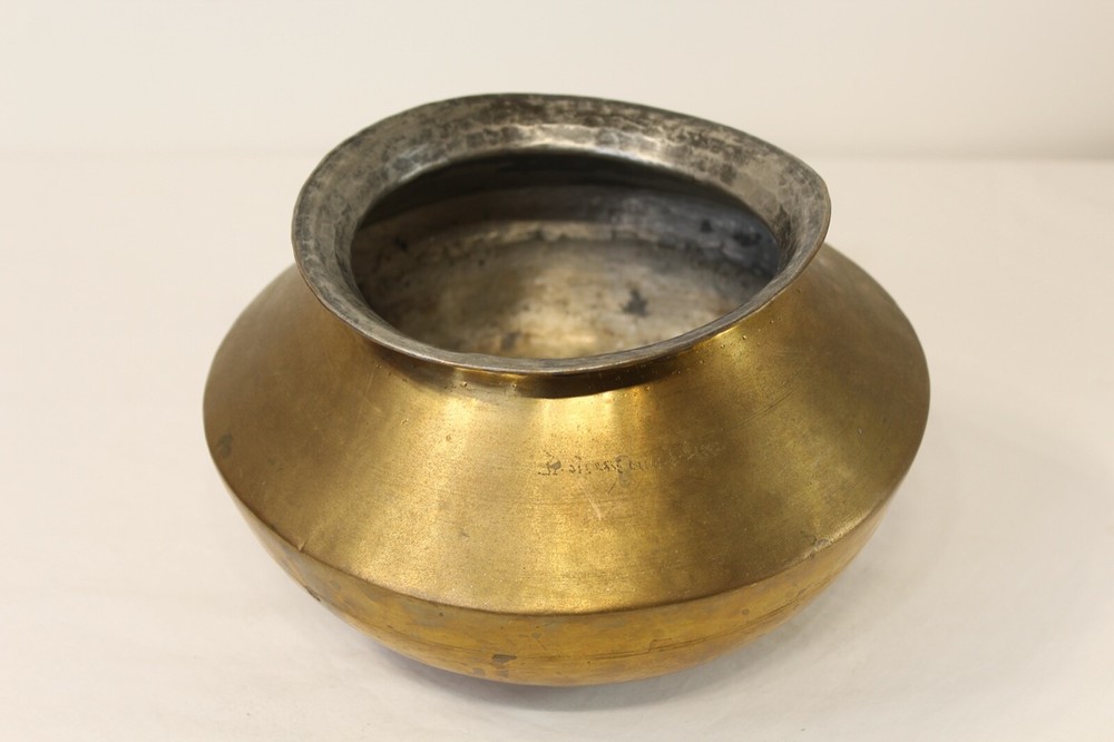 Vintage Middle Eastern Brass Spittoon Vessel Engraved Words