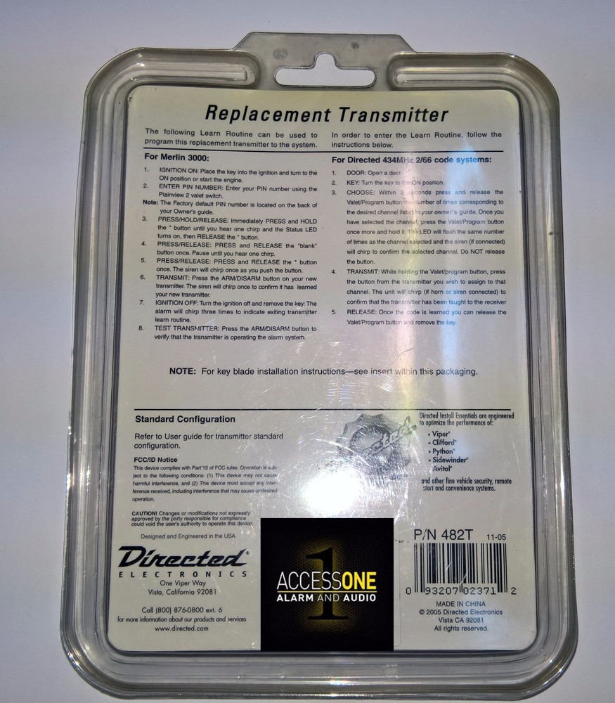 Merlin 482T 2-Button Replacement Remote Control Transmitter for Merlin 3000