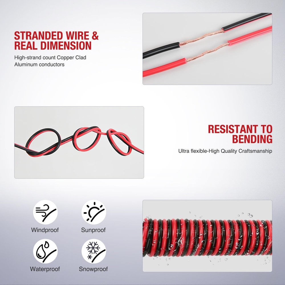 Versatile 50FT 12 Gauge CCA Cable - Red & Black for Easy Project Customization