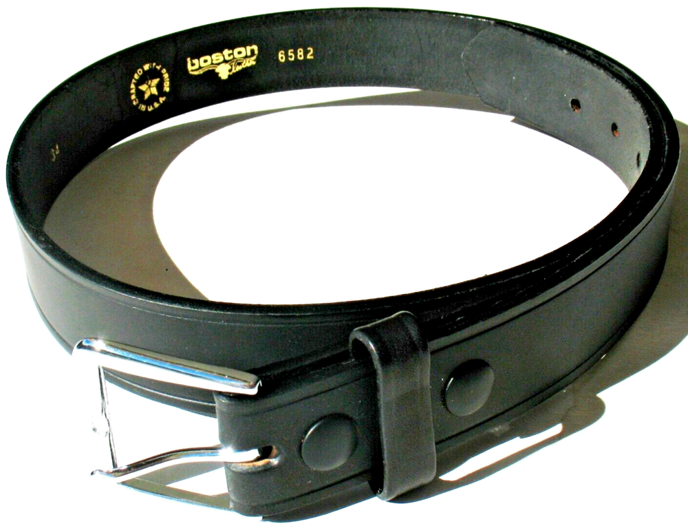 6582.1 Off Duty Boston solid leather belt, 1½" width, Black, plain, made in USA