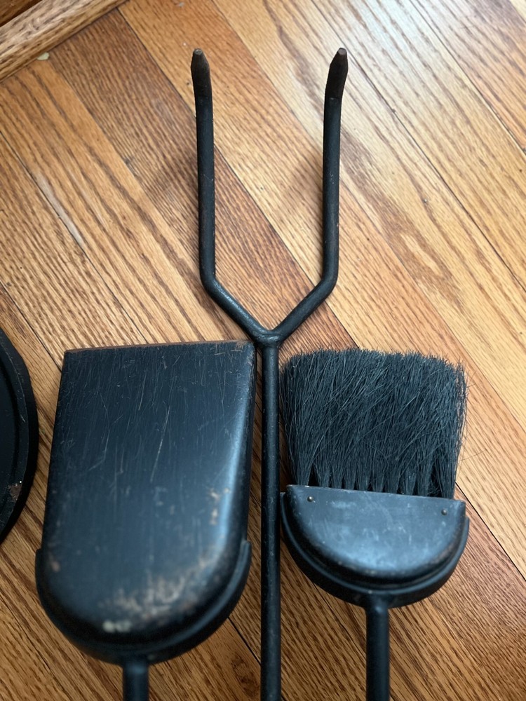 Mid Century Wood & Iron Fireplace Tool Set