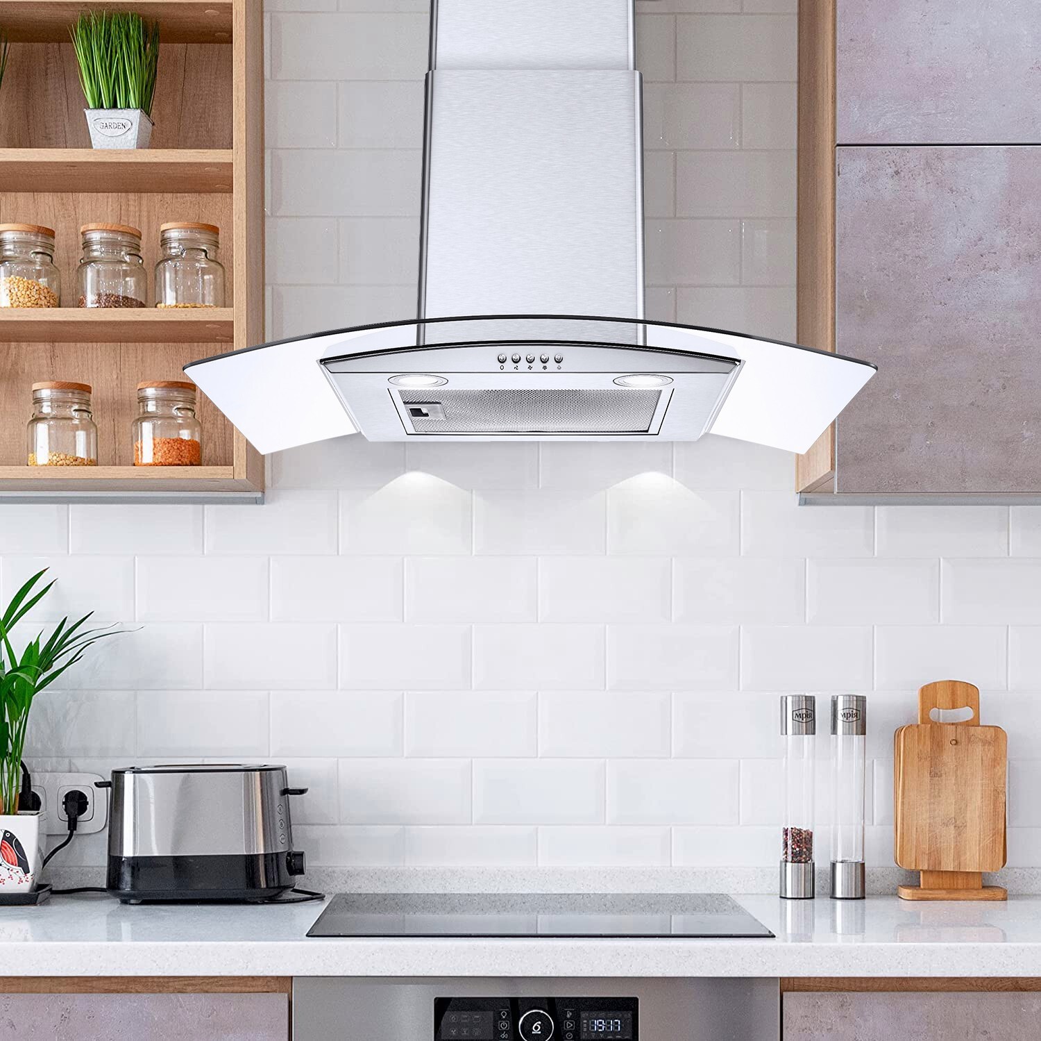 30in Kitchen Wall Mount Range Hood 450CFM Tempered Glass Vented 3-Speed Fan New