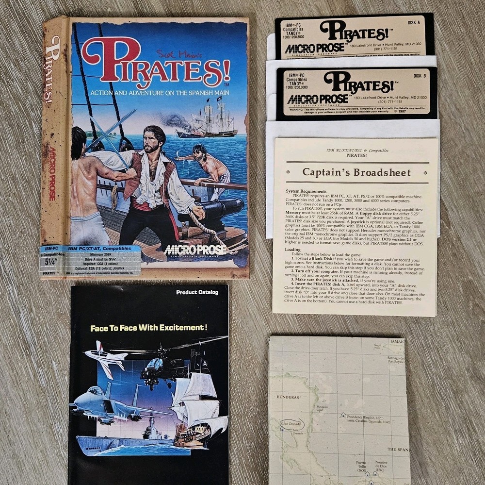 Sid Meier’s Pirates! IBM PC 5.25” MicroProse Complete Map Manual Disks