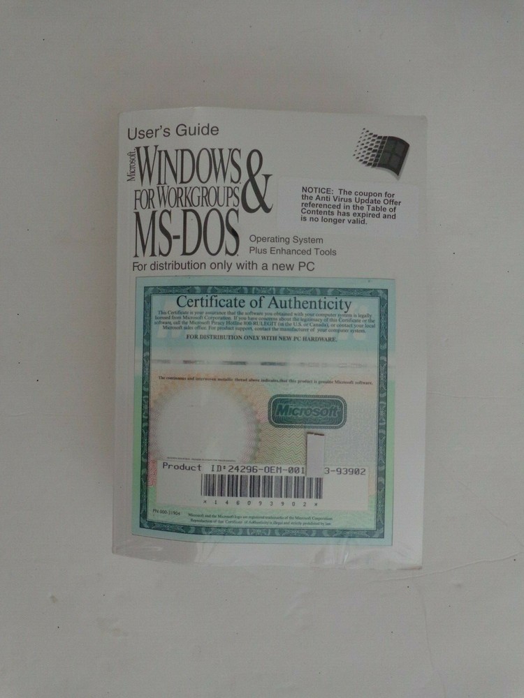 Microsoft MS-DOS 6.22 and Windows for Workgroups (V.3.11) Full Version