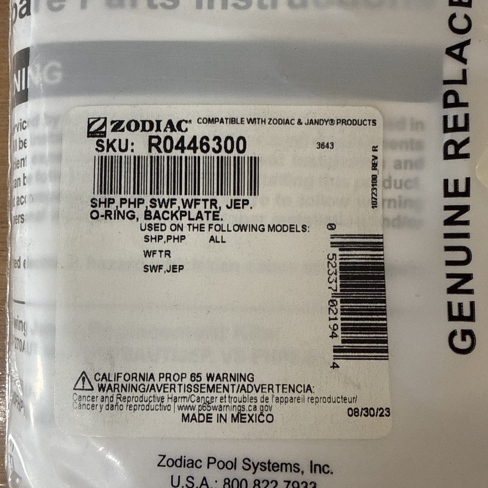 Zodiac R0446300 Backplate O-Ring Replacement for Select Zodiac Jandy Pool & Spa