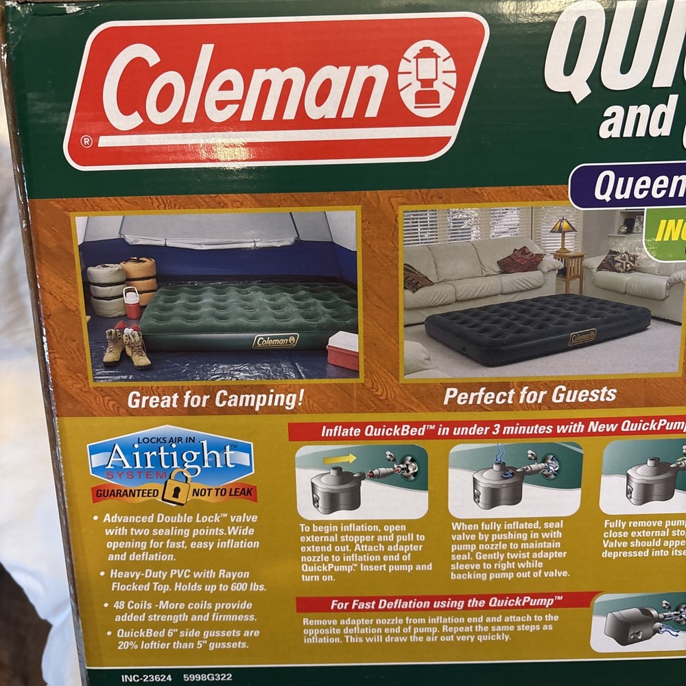 Coleman Quickbed Queen Size Inflatable Air Mattress Flocked with Quick Pump