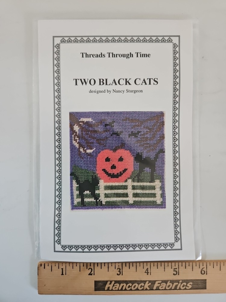 Threads Through Time TWO BLACK CATS Halloween Cross Stitch Needlepoint Pattern