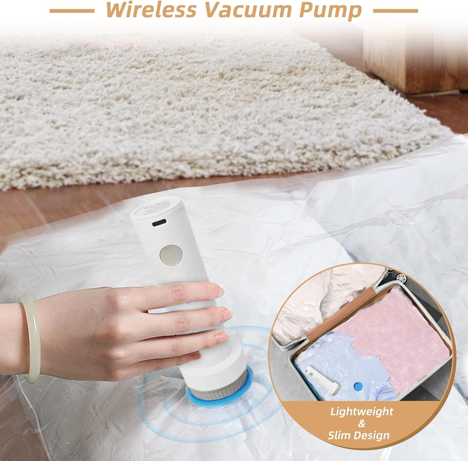 Travel Vacuum Bags with Rechargeable Pump6 Pack White