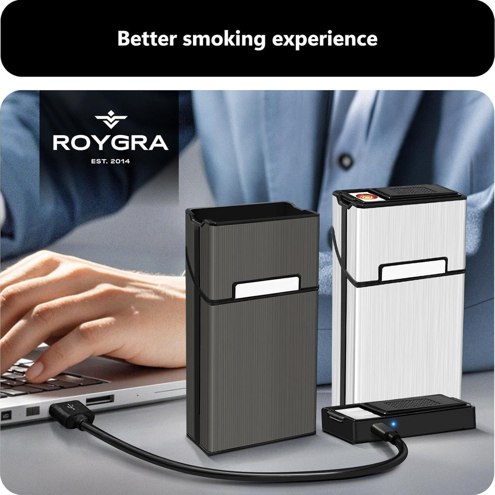 Cigarette Case with Lighter (2 Pack), King Size 100S Magnetic Switch 20 Capacity