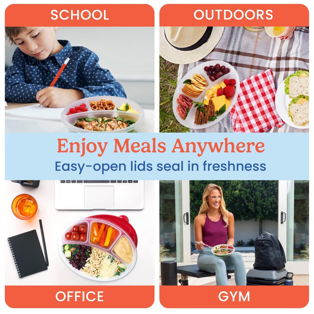 Easyboxes 4-Compartment Oval Containers - Patented Design 8-Piece Set; 4 Tray...