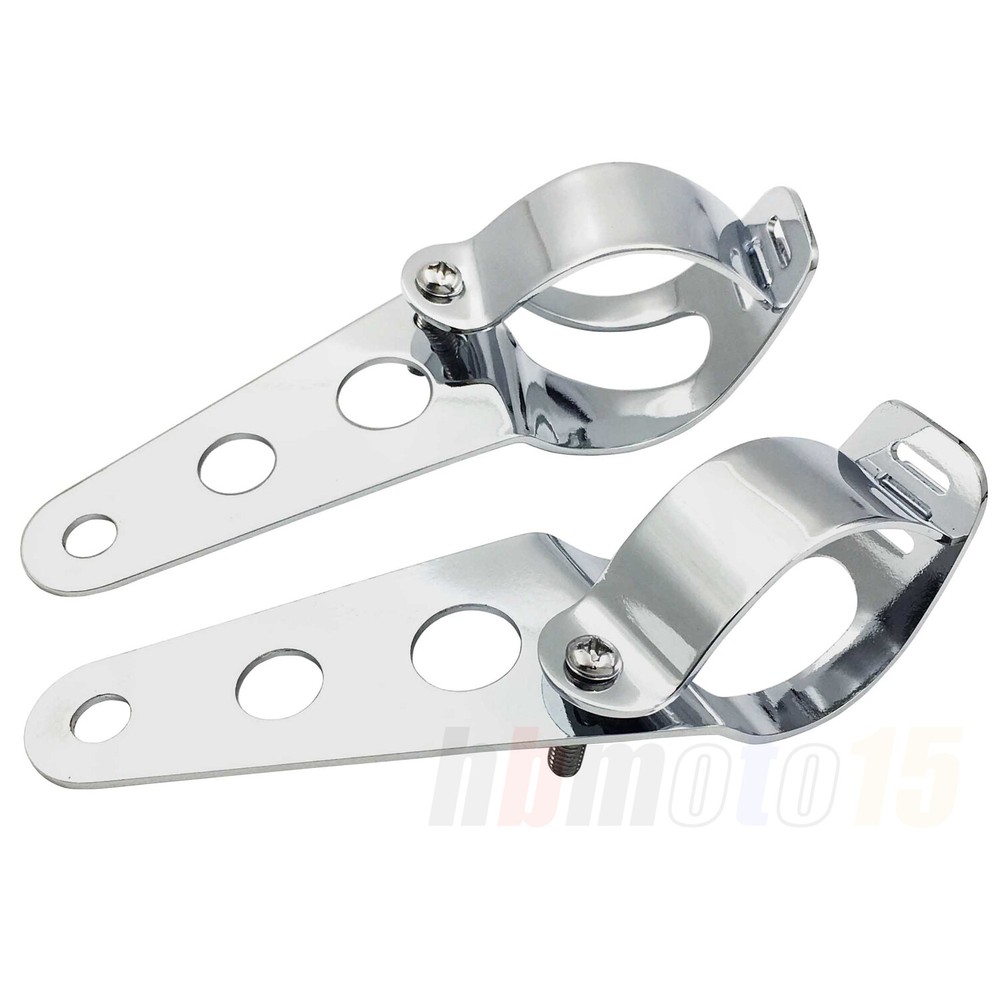 Chrome Headlight Brackets Clamp Side Mount For Universal 34-46mm Fork Tubes