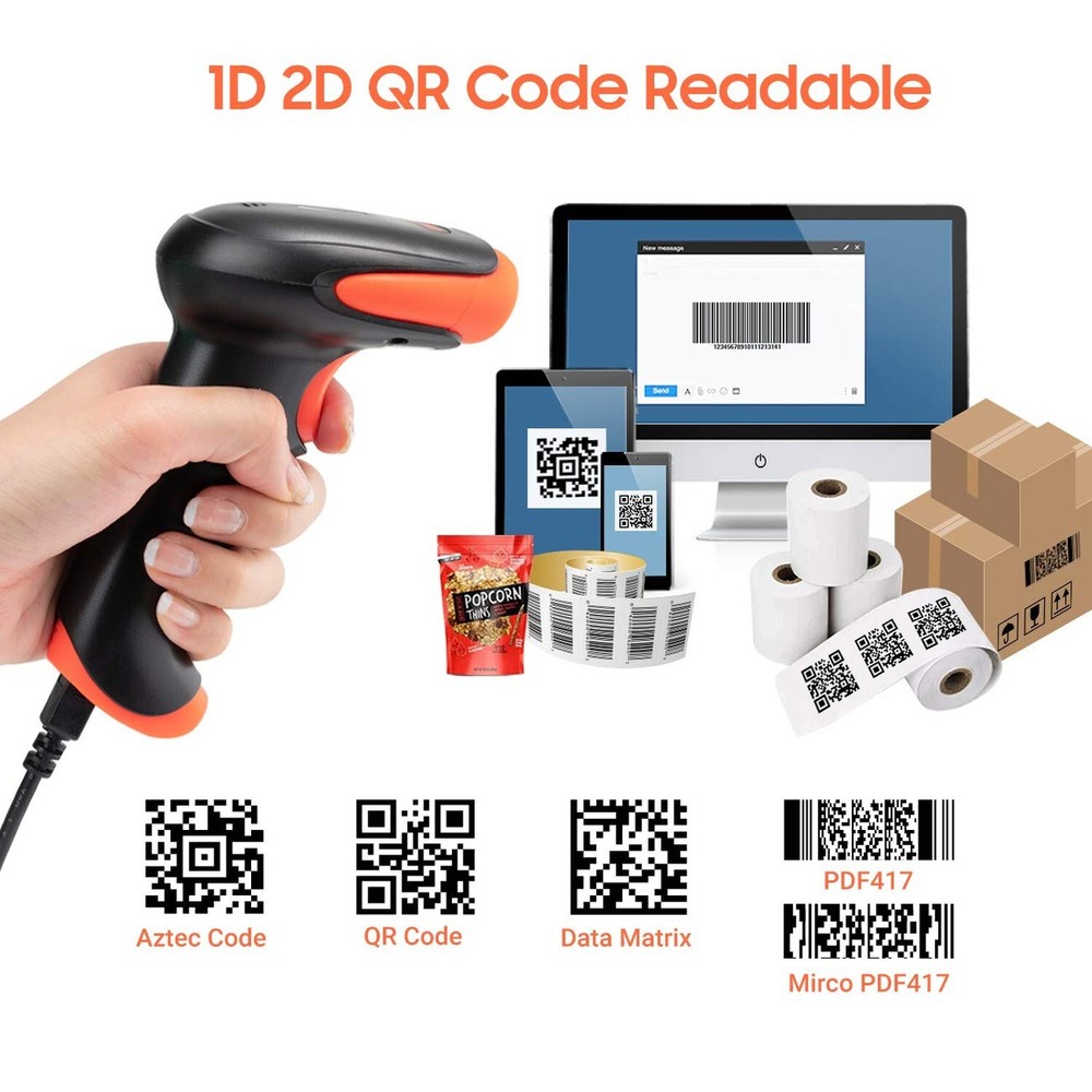 Tera Wireless 2D QR Barcode Scanner with Stand, 3 in 1 Compatible with Blueto...