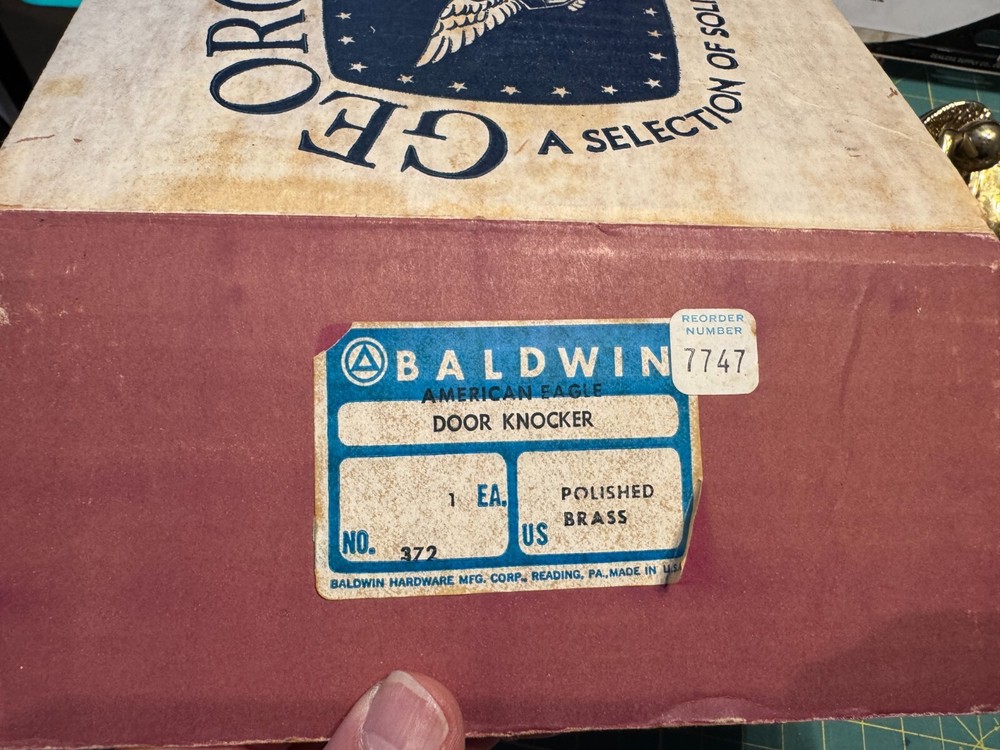 NOS Vintage Georgetown Baldwin American Eagle Solid Brass Door Knocker NIB