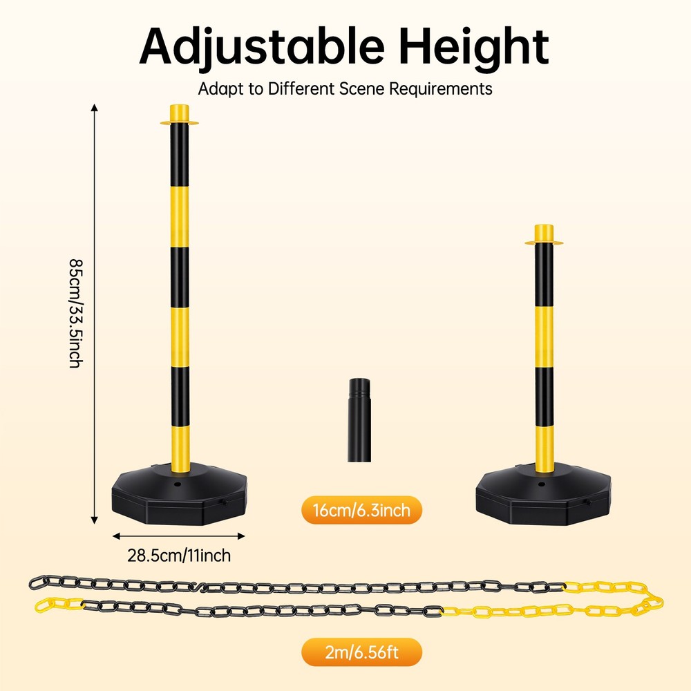 6 Pack Traffic Cones Adjustable Delineator Post Portable Parking Pole W/ Chains