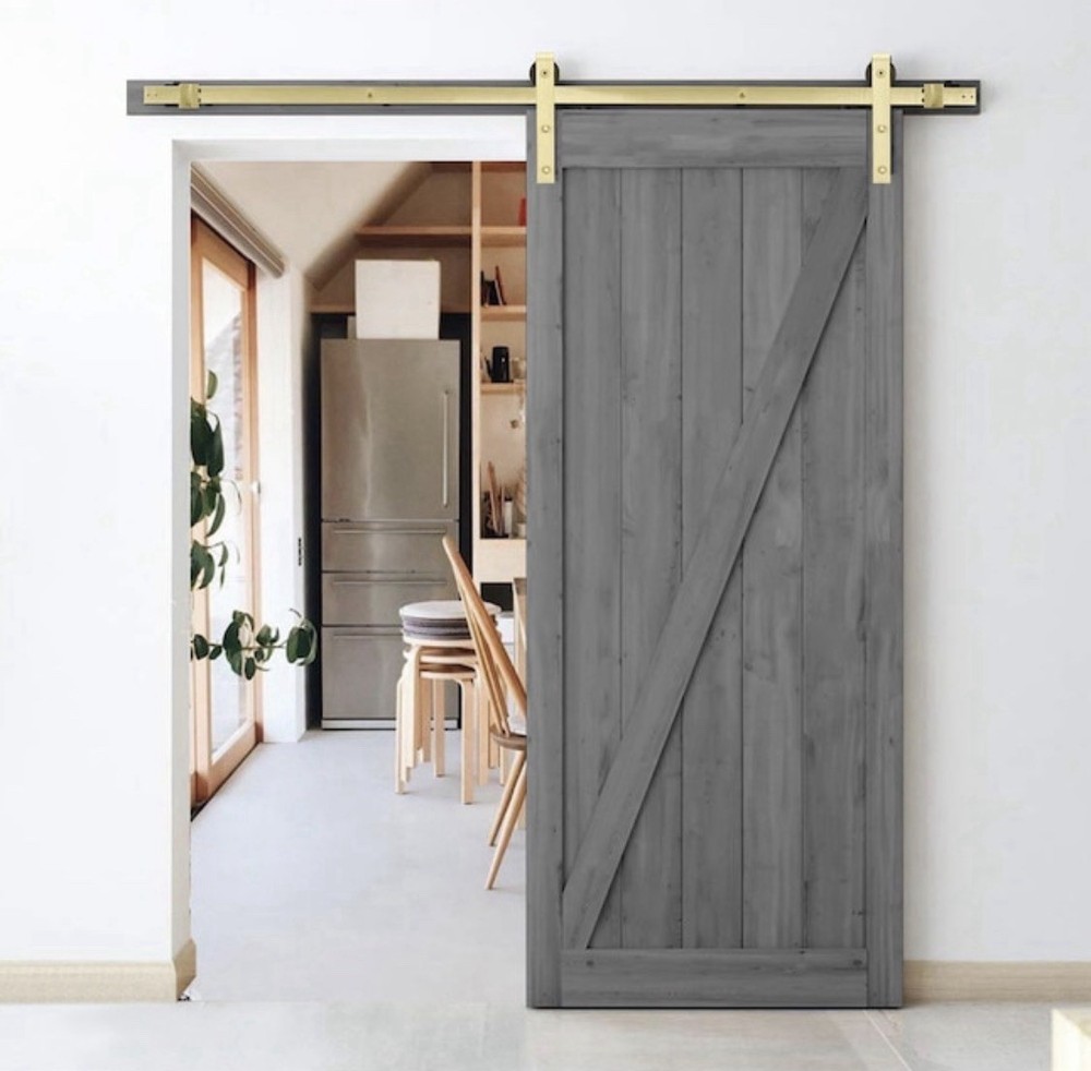 78" Amici Single Roller Top-Mount Barn Door Hardware Kit Champagne Brass