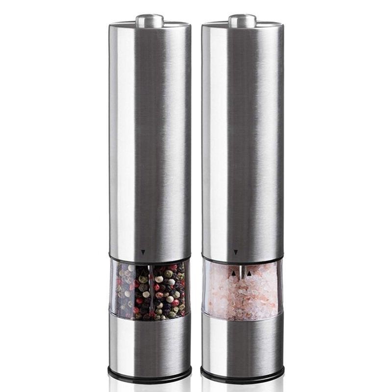 2pcs Electric Salt Pepper Grinder Mill Shakers Set Adjustable Stainless Steel