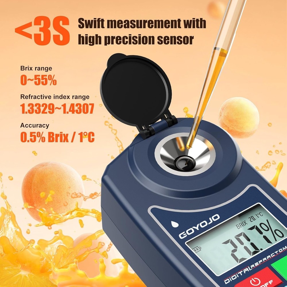 GOYOJO Digital Brix Refractometer Meter Lab Refractometer ±0.5 Brix/1℃ Accuracy
