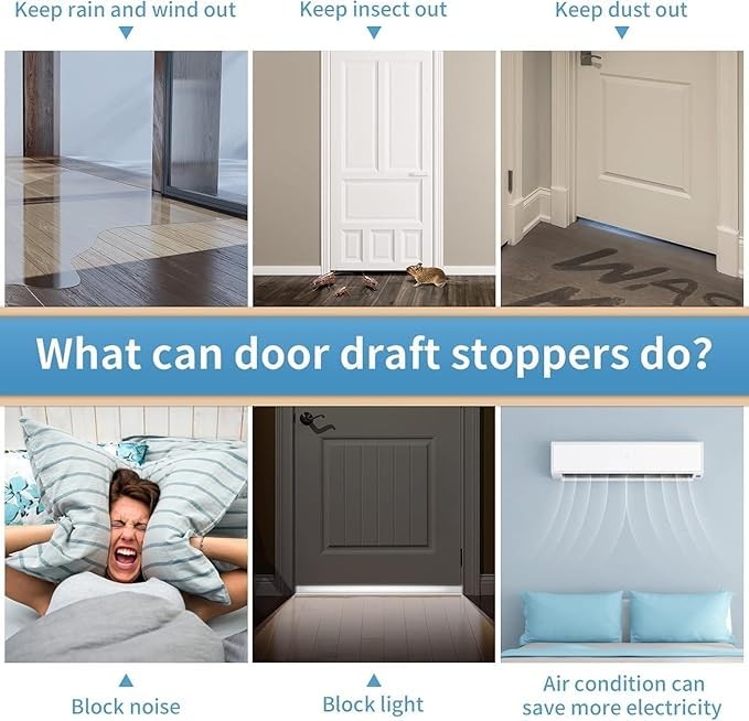 2 Pack Under Door Draft Stopper, Adjustable Door Sweep Anti-Collision S...