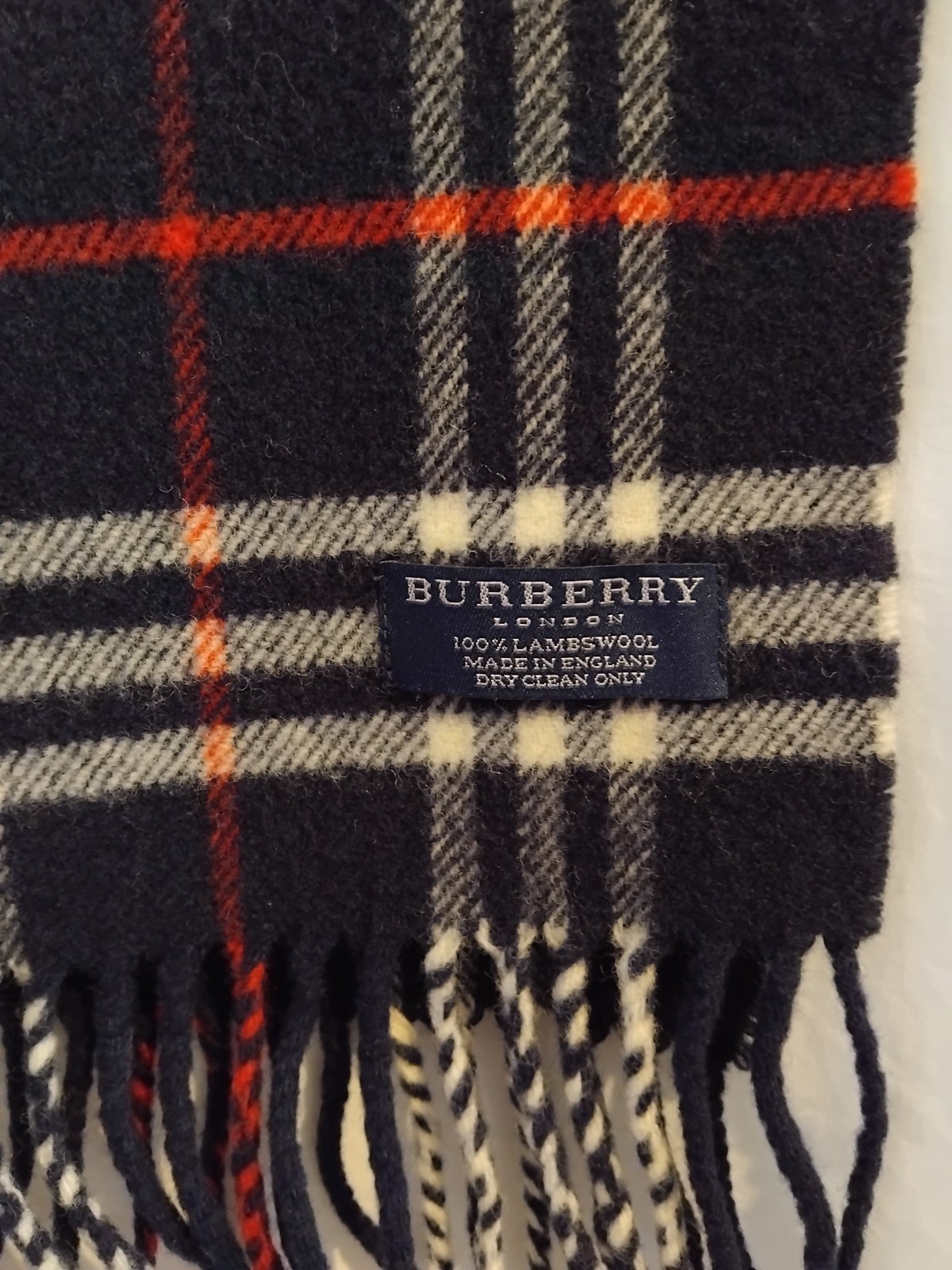 Vintage Burberry Blue Nova Check Wool Scarf 180cm X 30cm