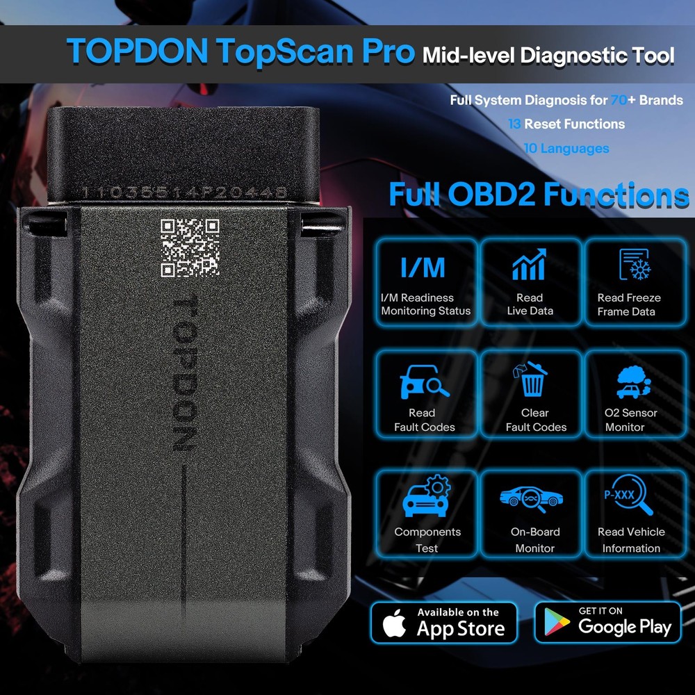 TOPDON TopScan PRO Mid-level Diagnostic Tool Injector Coding,Tire Pressure Reset