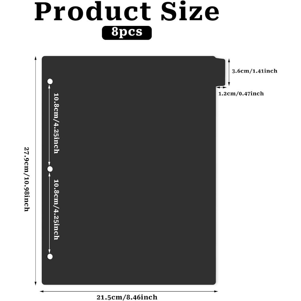 Sturdy Black Plastic Binder Dividers with 8 Tabs Aesthetic 3 Ring Notebook