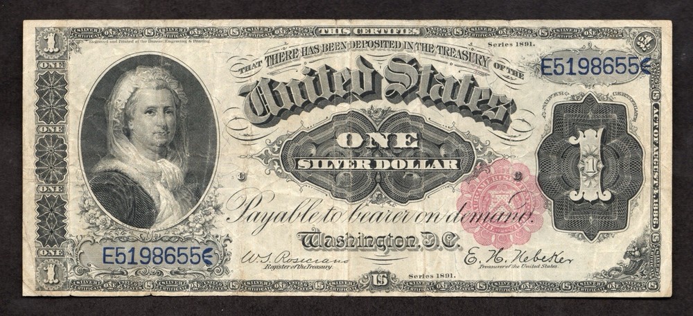 1891 $1 Silver Certificate Fr. 222 - VF