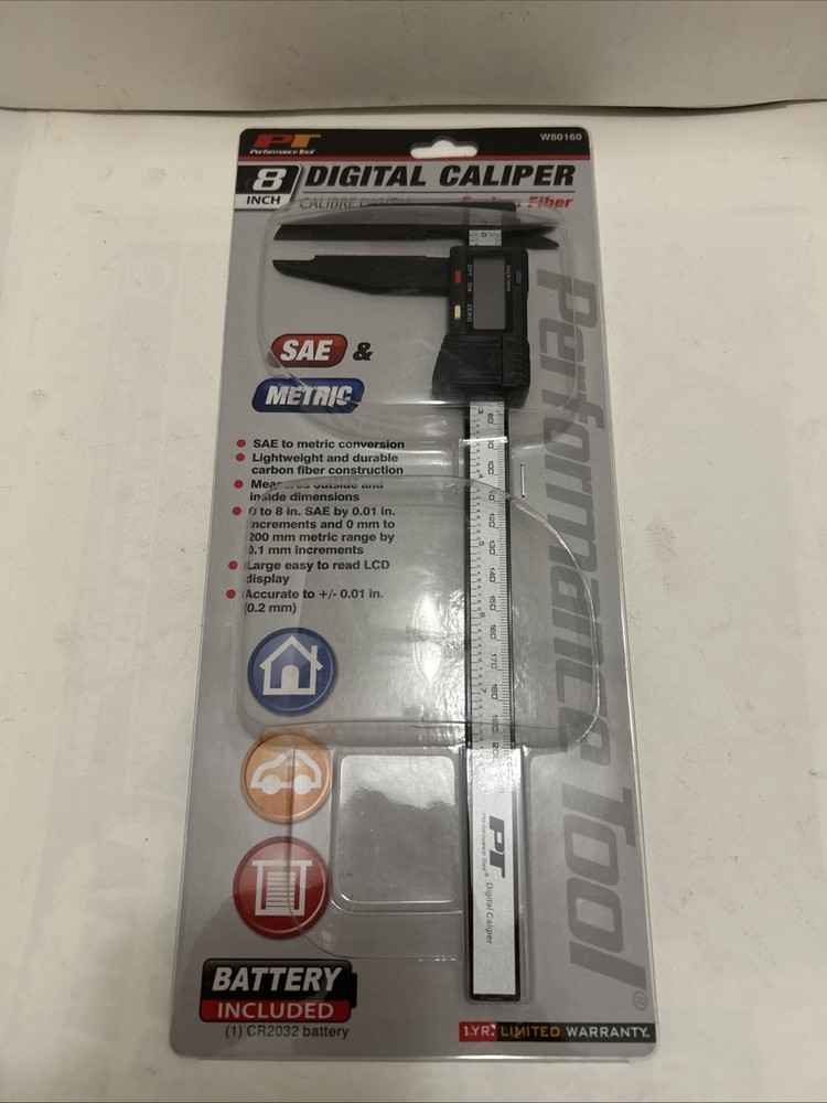 Performance Tool - Digital Caliper 0-8”,  SAE & Metric, Inside & Outside