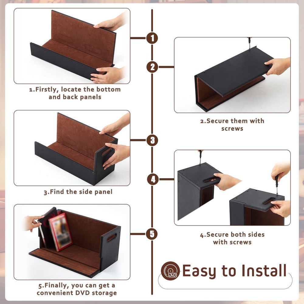 2 Set Leather Dvd Storage Box Stackability Dvd Storage Shelf Holder Racks Cas...