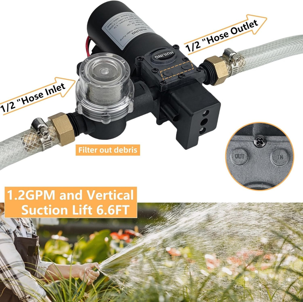 DC 12V Diaphragm Pump, Self-Priming Pump with Filter Quick Connection Terminal,