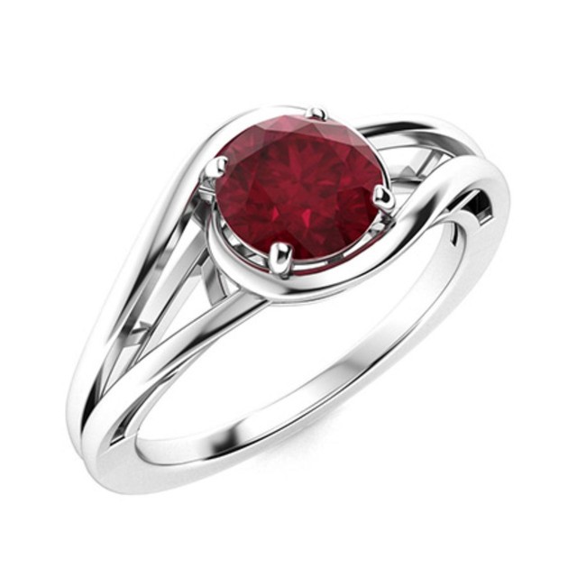 Solitaire 5MM Round Shape Ruby Split Shank Women Ring 925 Sterling Silver