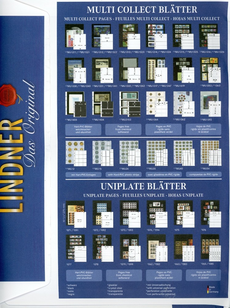 LINDNER UNIPLATE SYSTEM PAGES 072 BLACK 2 ROWS SEALED PACK OF 5 PAGES