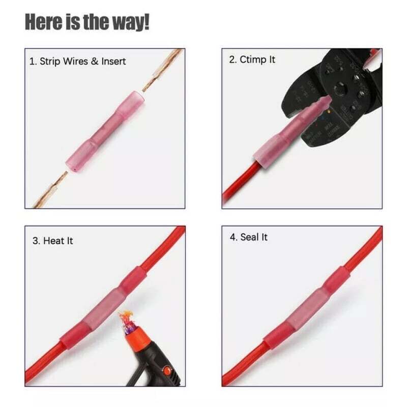 100Pcs 22-16AWG Red Heat Shrink Wire Butt Connectors Waterproof Splice Terminals