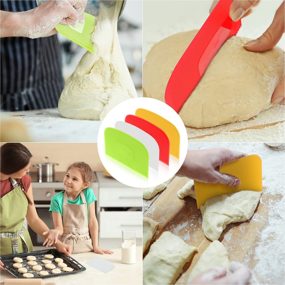 4 Piece Plastic Dough Scraper Bowl Scraper Flexible Multipurpose Food Scraper...