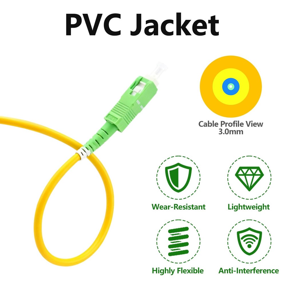 Fiber Optic Internet Cable 65ft SC/APC Single Mode Patch Jumper Replacement