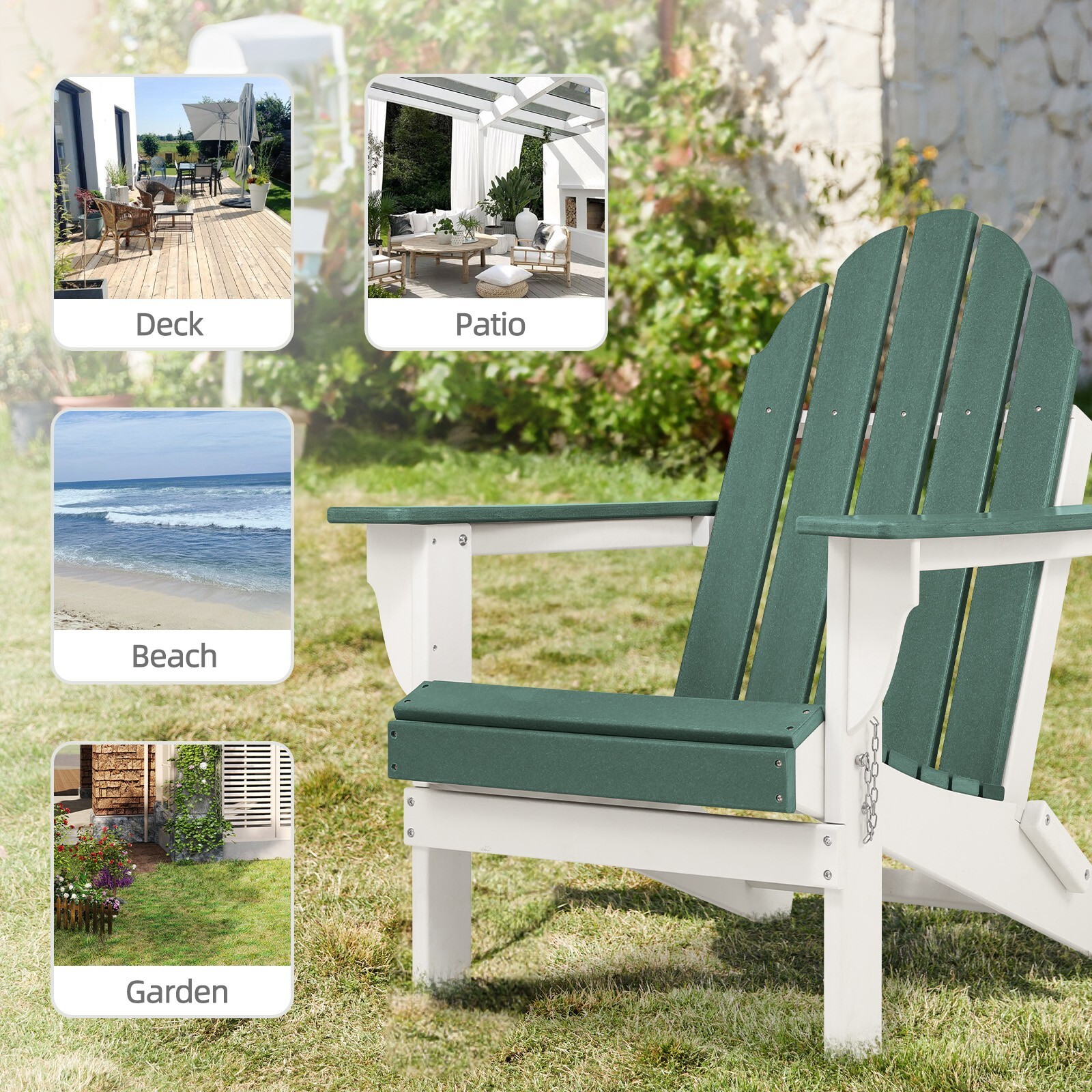 Set of 2 Folding Adirondack Chair Outdoor HDPE Patio All Weather Fire Pit Chairs