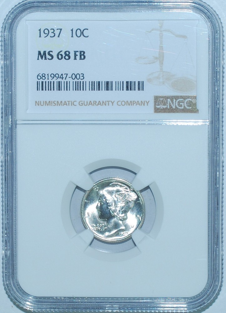 1937 P NGC MS68FB Full Bands Mercury Dime