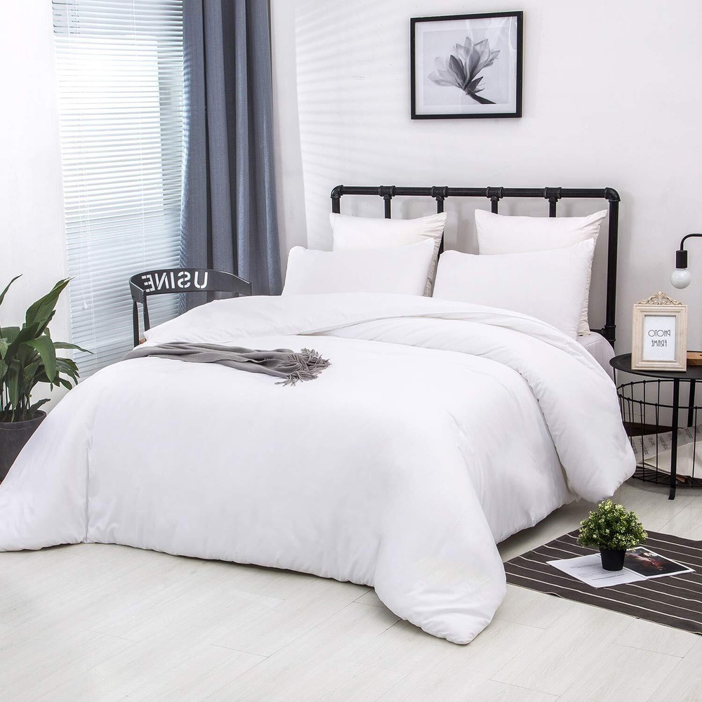 CLOTHKNOW White Queen Comforter Set 3Pcs White Bedding Comforter Sets White Bed