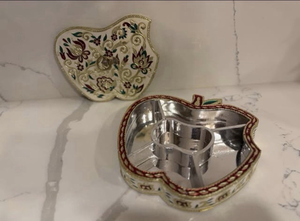 Dry Fruit Serving Storage Box Apple Shape Meenakari Work Gift Item Multipurpose