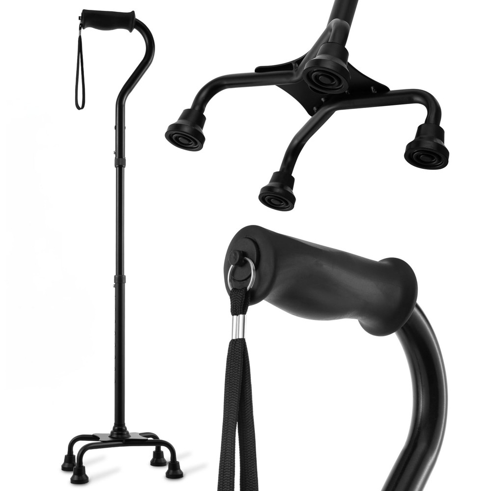 Walking Quad Cane Adjustable Lightweight Large 4 Pronged Base Balance