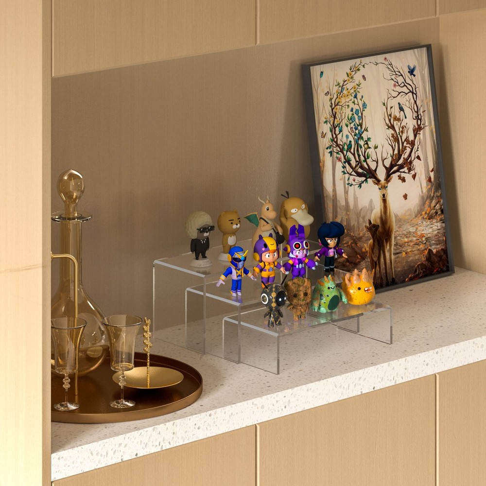 Clear Riser Shelf 3pcs, Desktop Rectangular Acrylic Display Shelves Organizer...