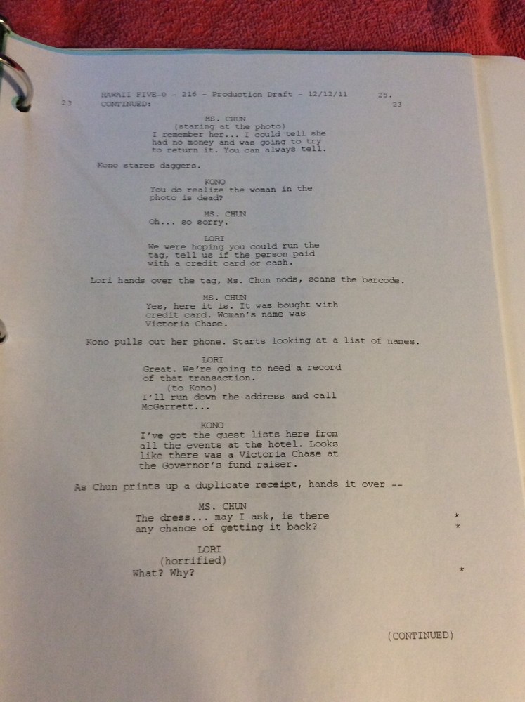 HAWAII FIVE-O ORIGINAL SCRIPT 216 SCHEDULE 2011 I HALU PU DANIEL DAE KIM