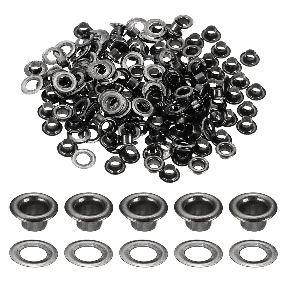 100 Sets Grommets Eyelets, 3mm Brass Self Backing Eyelets, Black