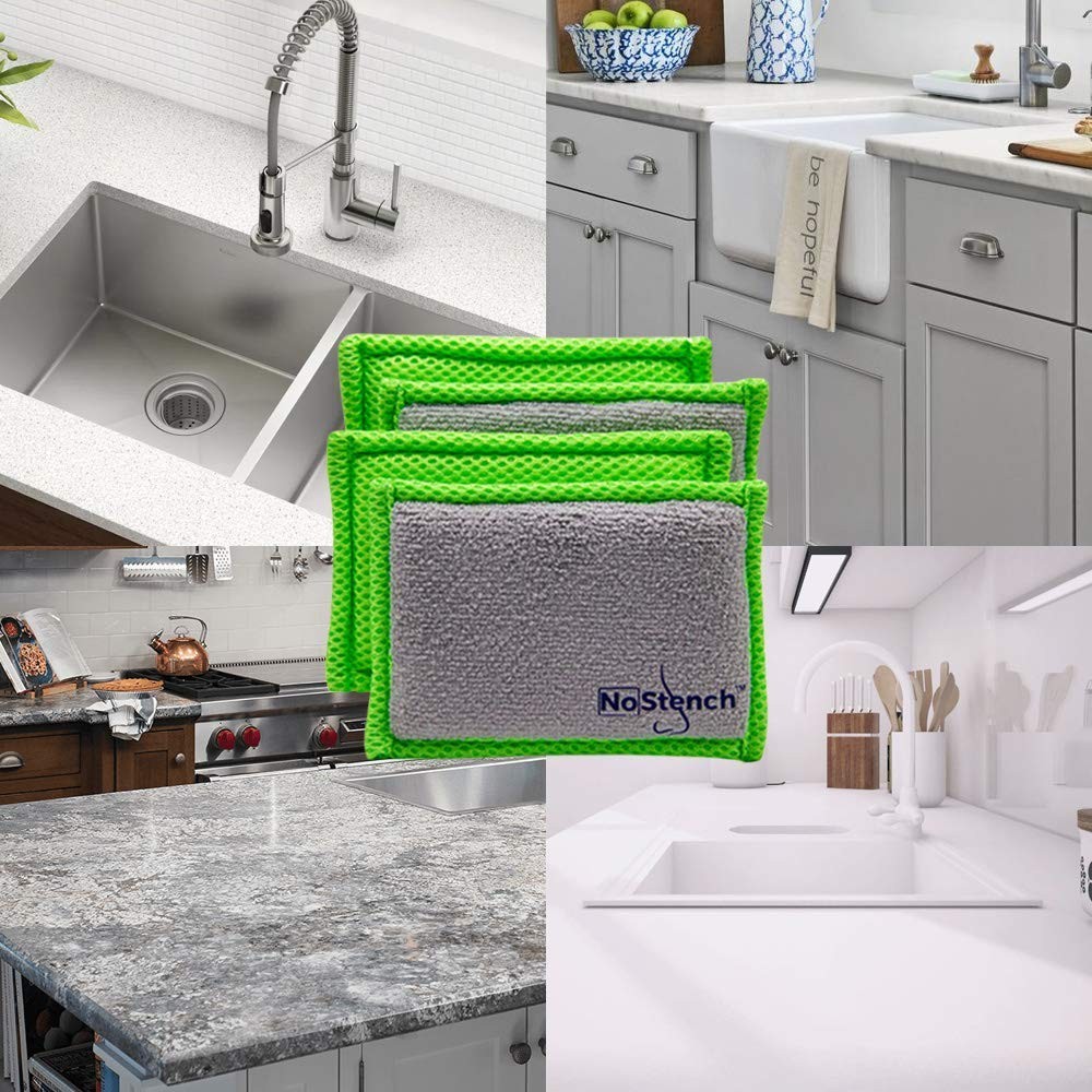 Kitchen Sponge | Odor Resistant, Non-Scratch Microfiber Mesh & Terry Cloth Sp...
