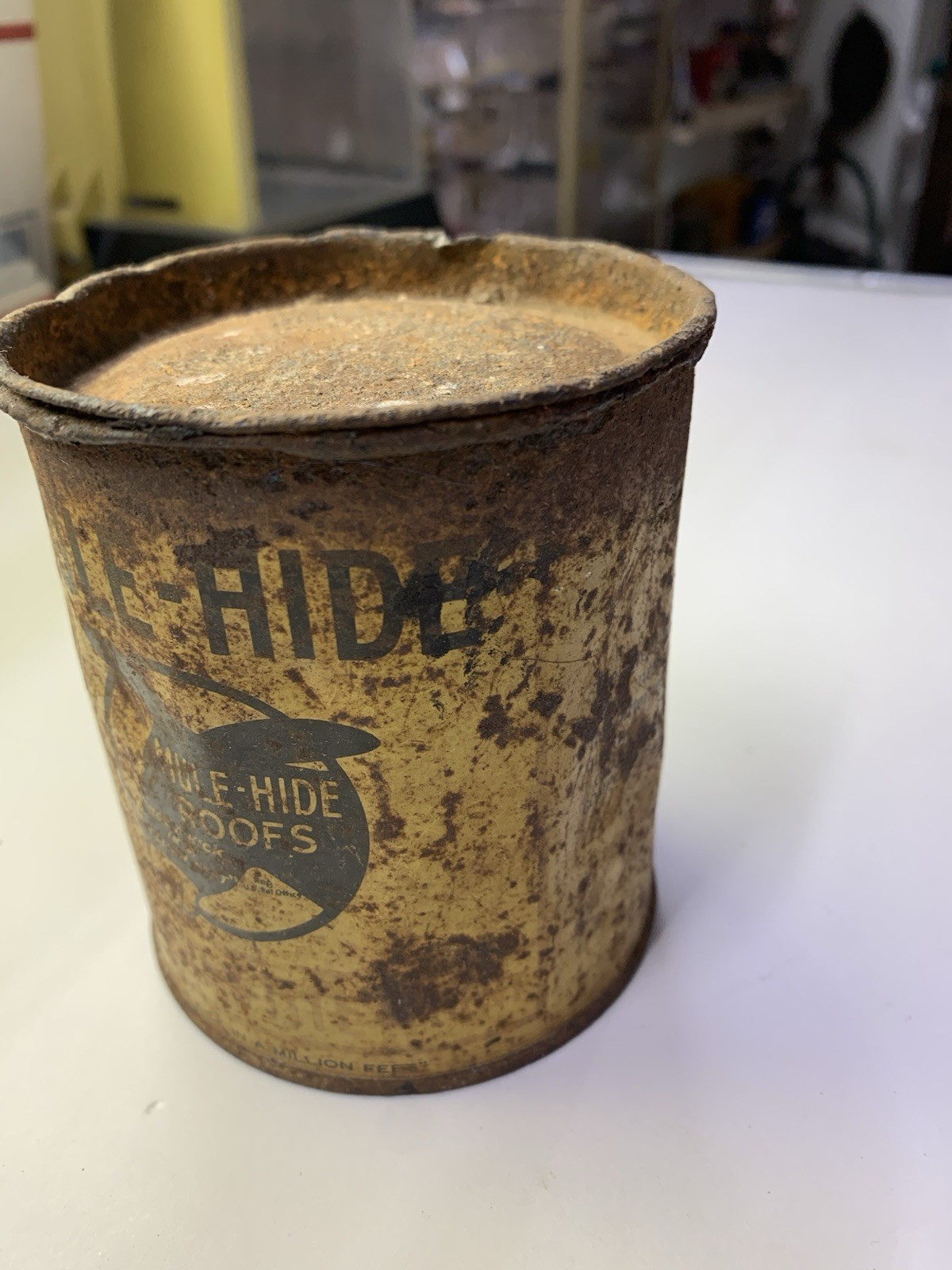 Vintage Mule-Hide Roofs plastic stay-tite cement 1 lb can, The Lehon Co, Chicago